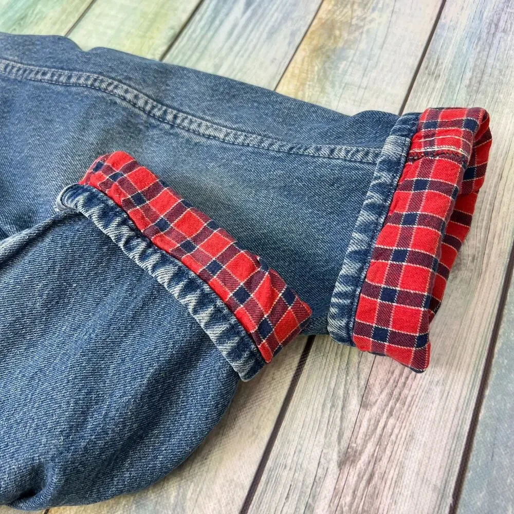 OshKosh B'Gosh Denim Overalls Red Plaid Lined Size 4T Made USA Vintage Vestbak